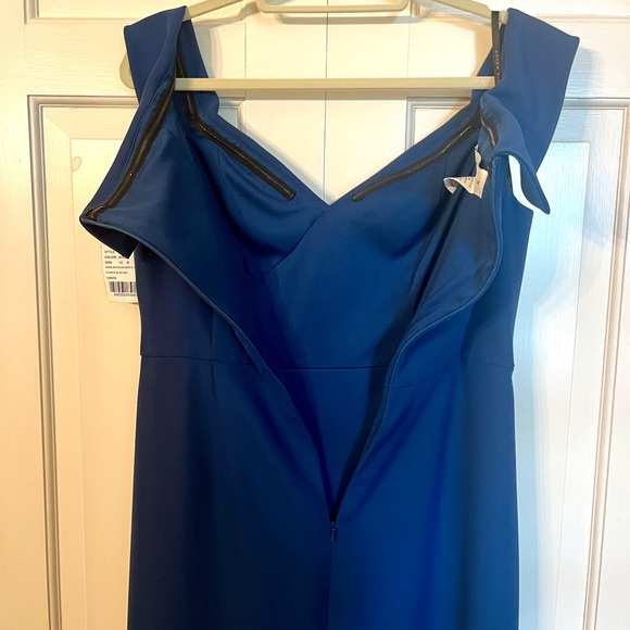 After Six Cuffed Off-the-Shoulder Pleated Faux Wrap Maxi Dress Atlantic Blue 12 - Picture 6 of 9